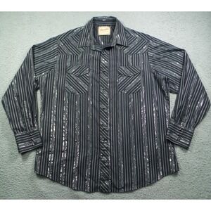 Wrangler Western Shirt Mens Size XXL Black Striped Pearl Snap Long Sleeve Cowboy